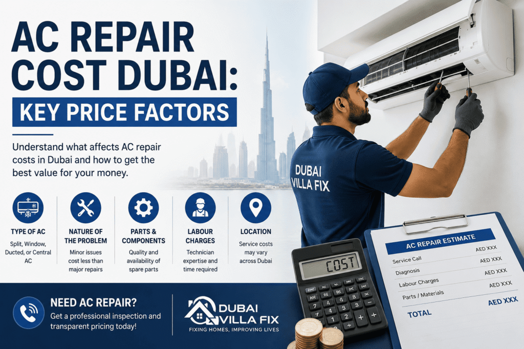 Technician assessing repair pricing in a Dubai property